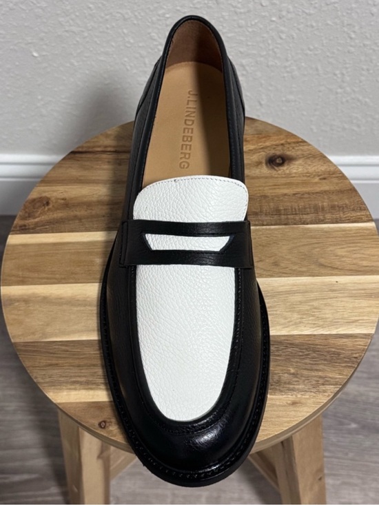 NIB J.Lindeberg Dean Black White Leather Penny Loafers Men’s 12 EU 45 main image 16